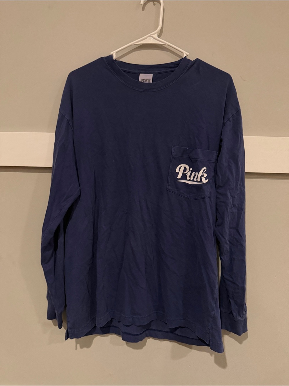 PINK Victoria's Secret Navy Blue Long-Sleeve Pocket Tee